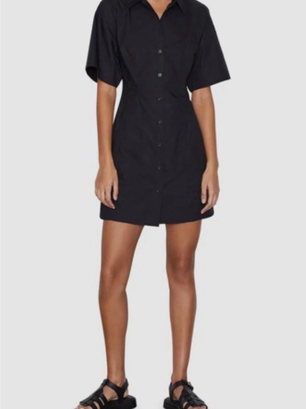 Frame Black Button-Front Shirt Dress - Modern Short Sleeve Mini